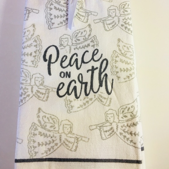2 Xmas Peace on Earth Silver Angels Kitchen Towels - Picture 2 of 7